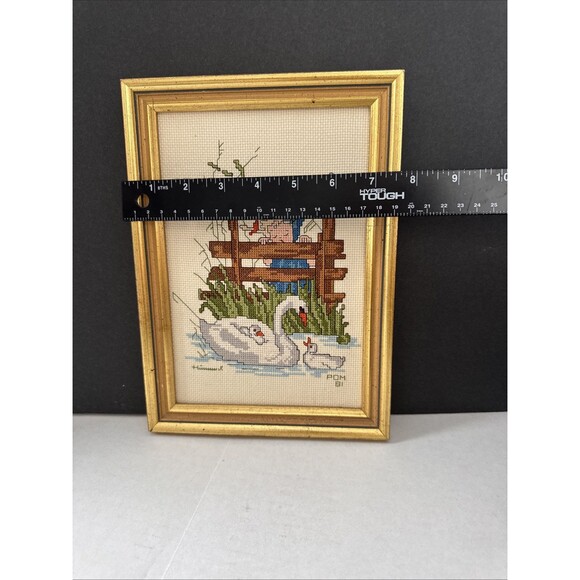 Vintage Finished Girl Hummel Swans Wall Decor Art Framed 7.5”x10.5” Handmade - Picture 5 of 6